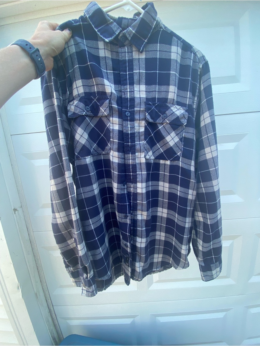 burnside Navy and White Flannel Plaid Button-Down Shirt